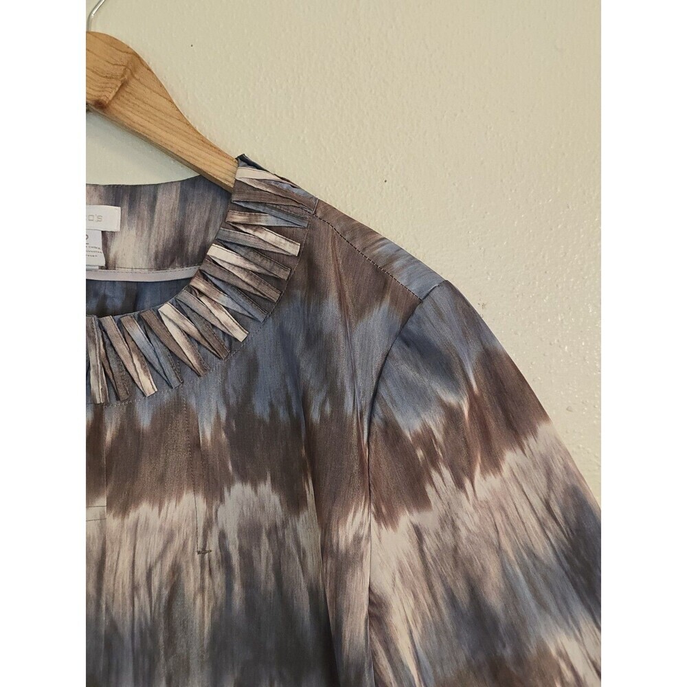 Chico’s Tie Dye Jacket Womens Size 2 L Blue Brown Cropped Snap Front Lightweight - Picture 3 of 11